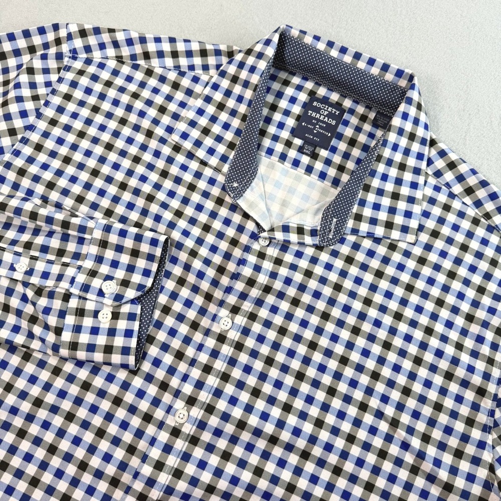 Society of Threads Men's Blue Gingham No Iron Button Down Sz XXL